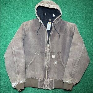 Vintage 90s Carhartt Hooded Coat, Distressed One of a Kind Jacket Brown (Large)